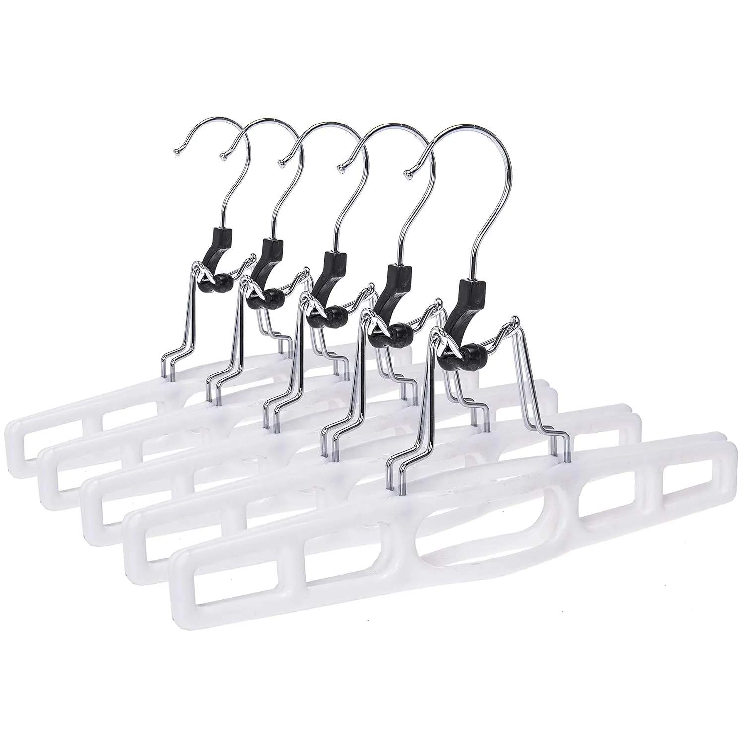 10 Pack Premium Skirt Hangers - Thin Space Saving Pant Hangers Set with Clamp, Shorts Hangers with Heavy Duty Locking Clasp, Multipurpose Jean Hangers Set - White