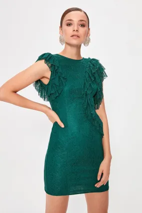 11643 Emerald Green Ruffle Lace Dress