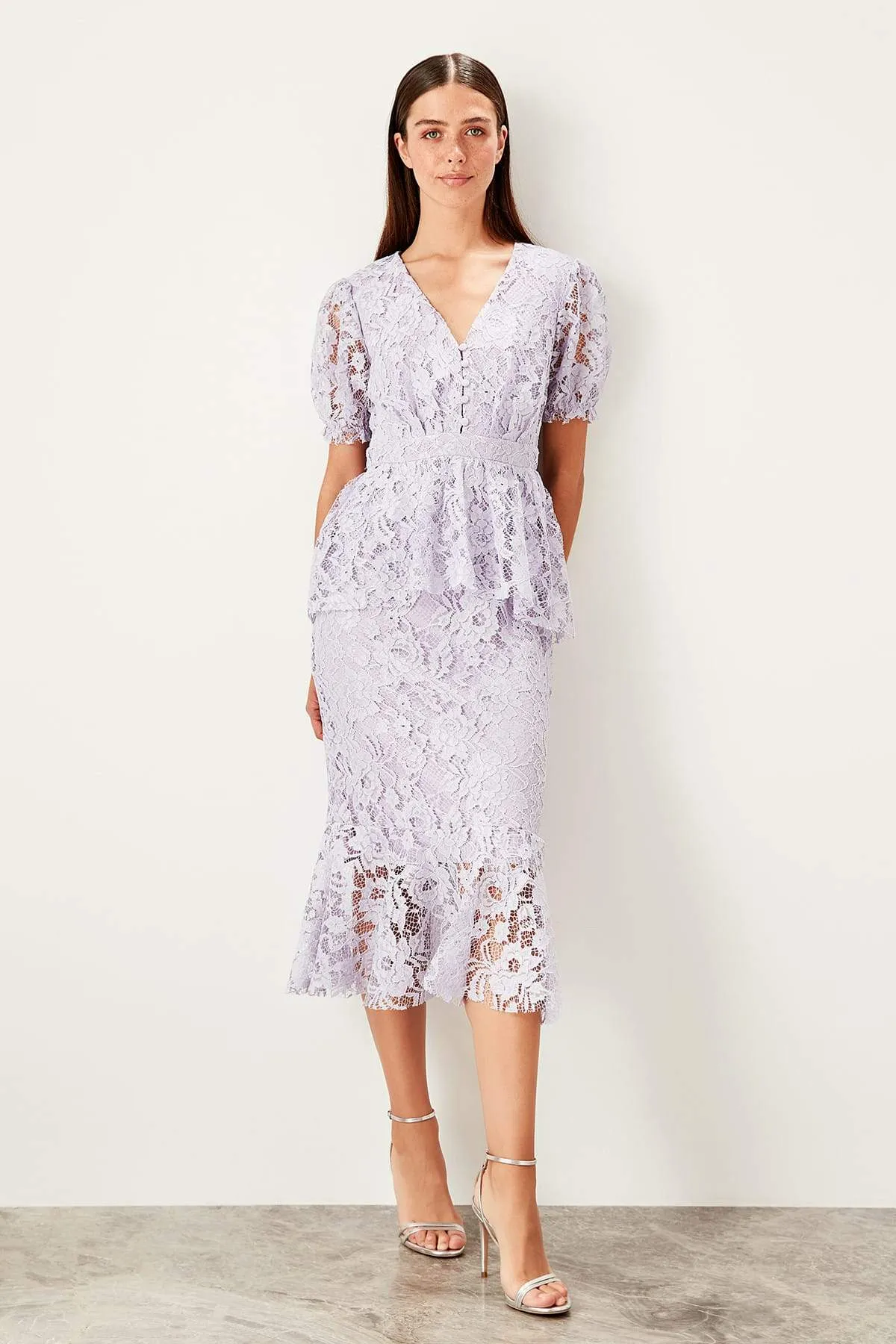 11664 Lilac Peplum Lace Dress