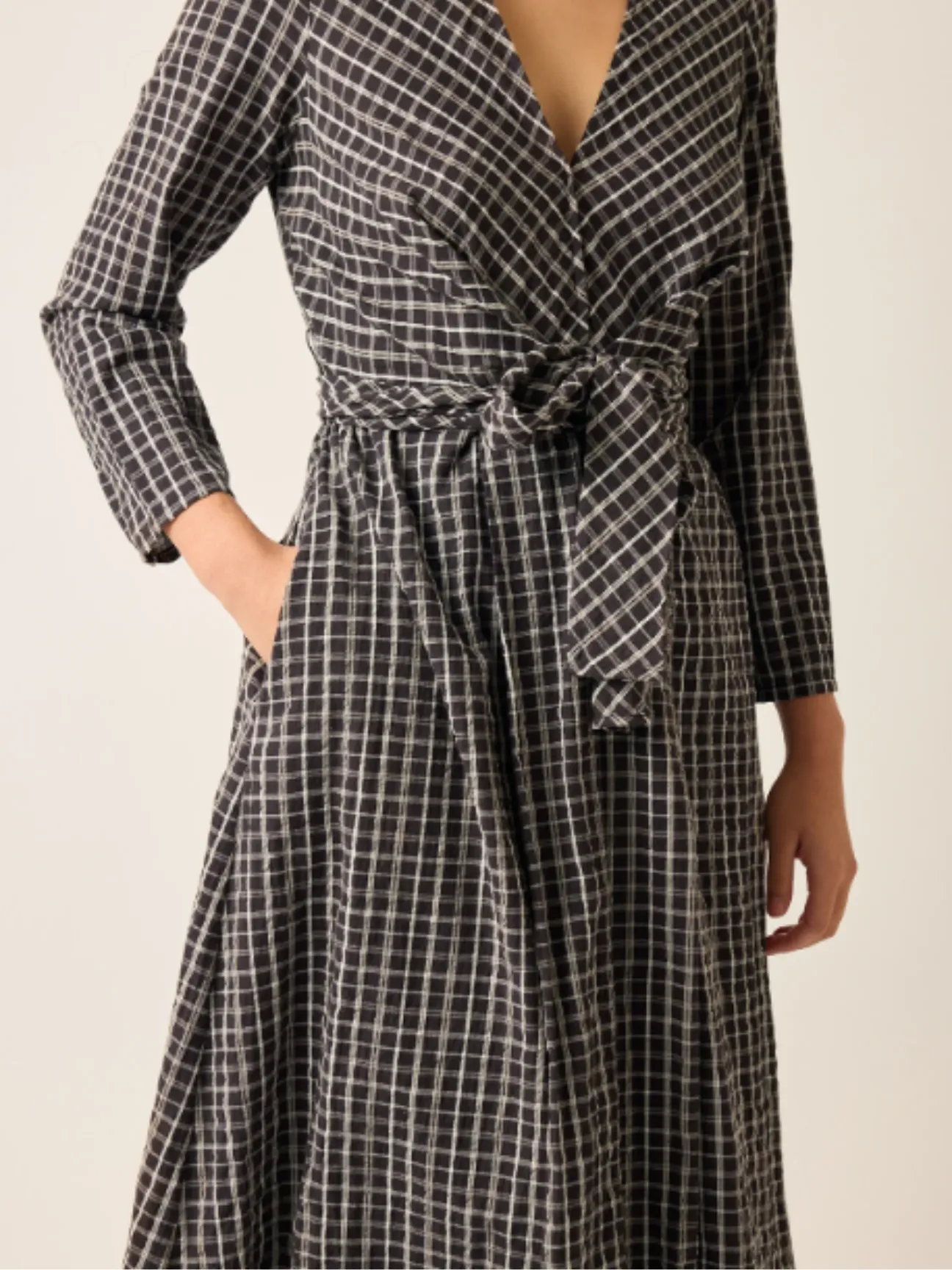 AW24 Lily Wrap Tie Dress Smoky Check