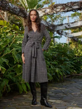 AW24 Lily Wrap Tie Dress Smoky Check