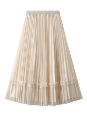 Beaded Mesh High Waist Pleated Skirt