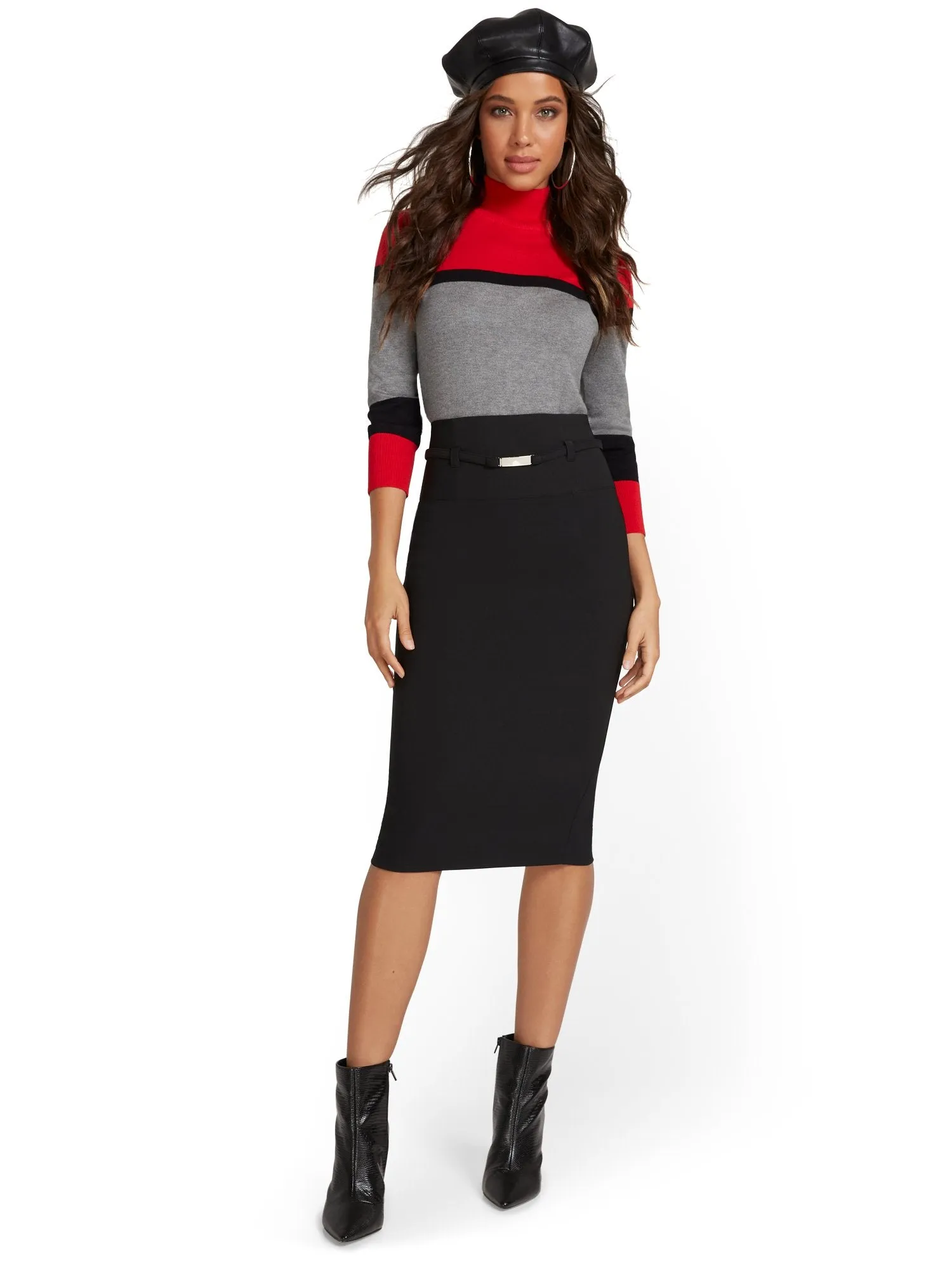 Belted Pencil Skirt - Premium Stretch