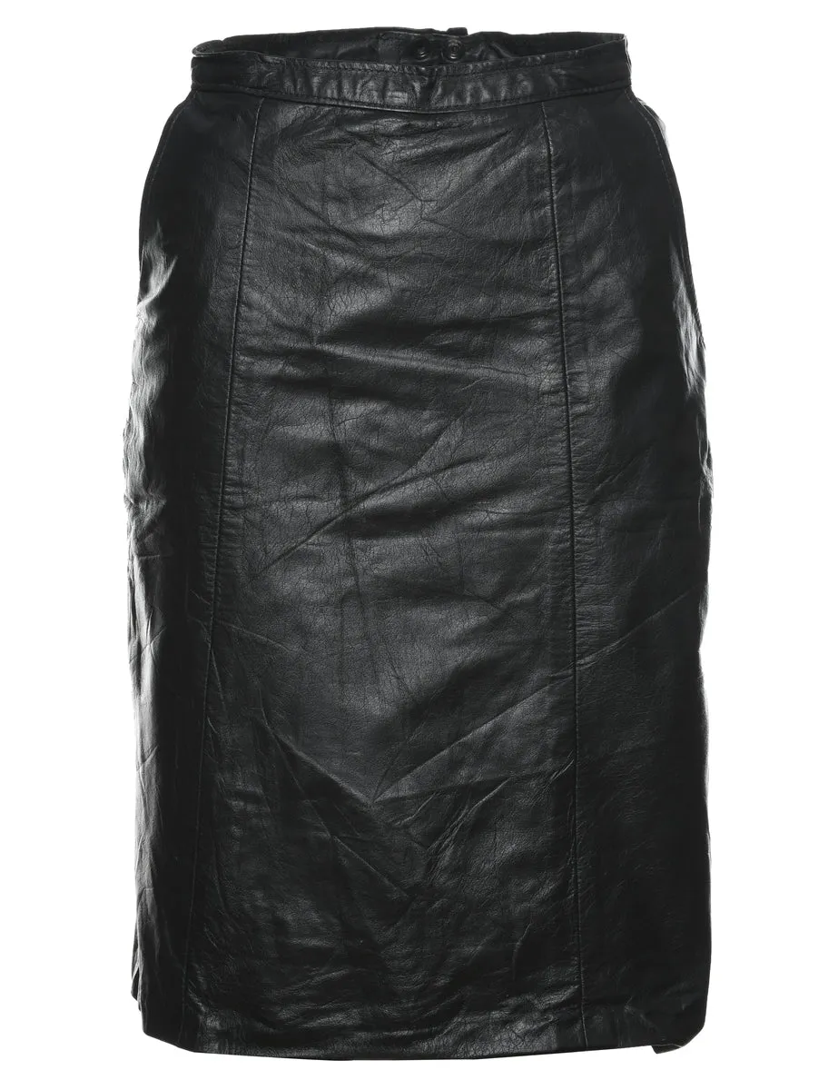 Black Leather Pencil Skirt - XS