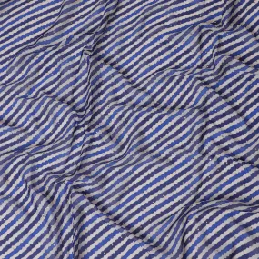 Blue and White Striped Synthetic Chinon Fabric with gold foil, 110 cm Width-D19673