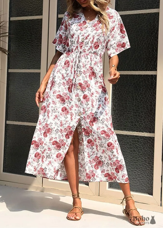 Boho Casual Summer Printed Midi Dress Violet