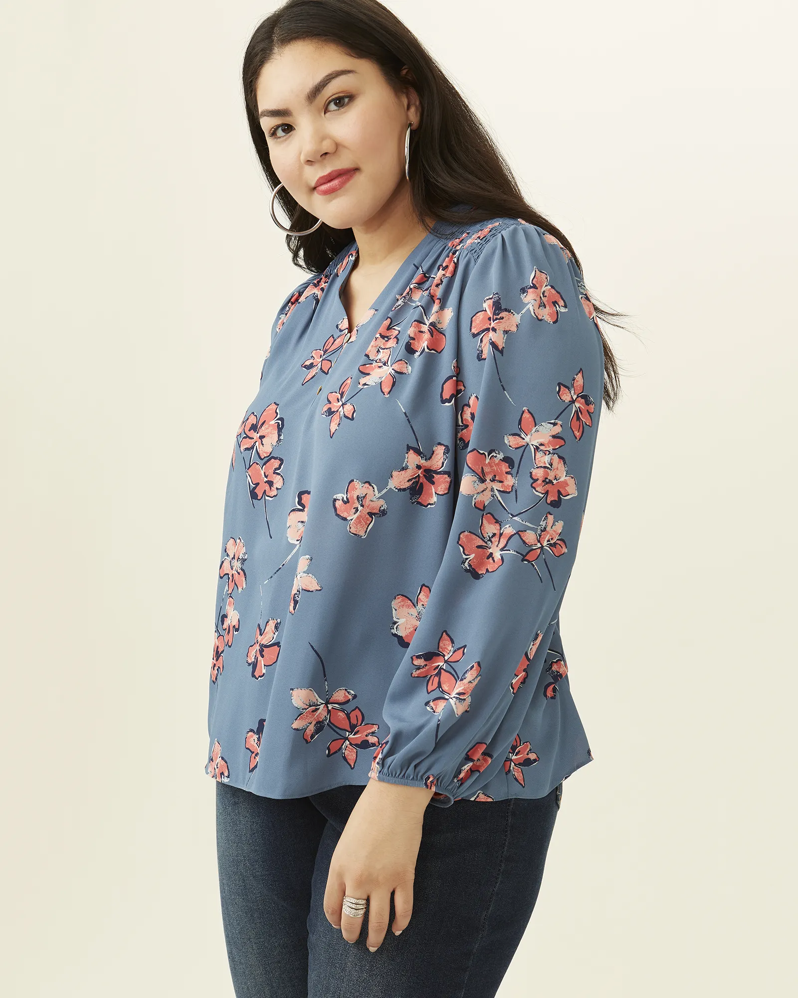 Brianna Printed Blouse | Teal / Coral