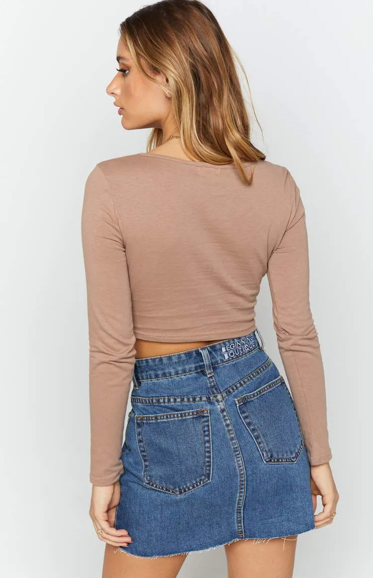 Charged Up Long Sleeve Crop Chocolate