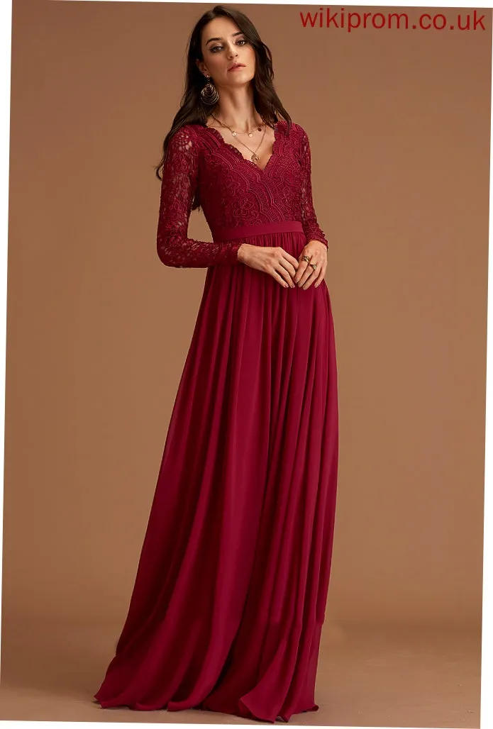 Chiffon Shirley Long Chiffon Lace A-line Club Dresses Maxi Dresses V-Neck Sleeves