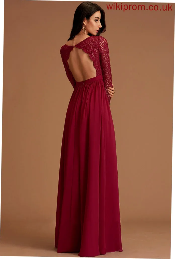 Chiffon Shirley Long Chiffon Lace A-line Club Dresses Maxi Dresses V-Neck Sleeves