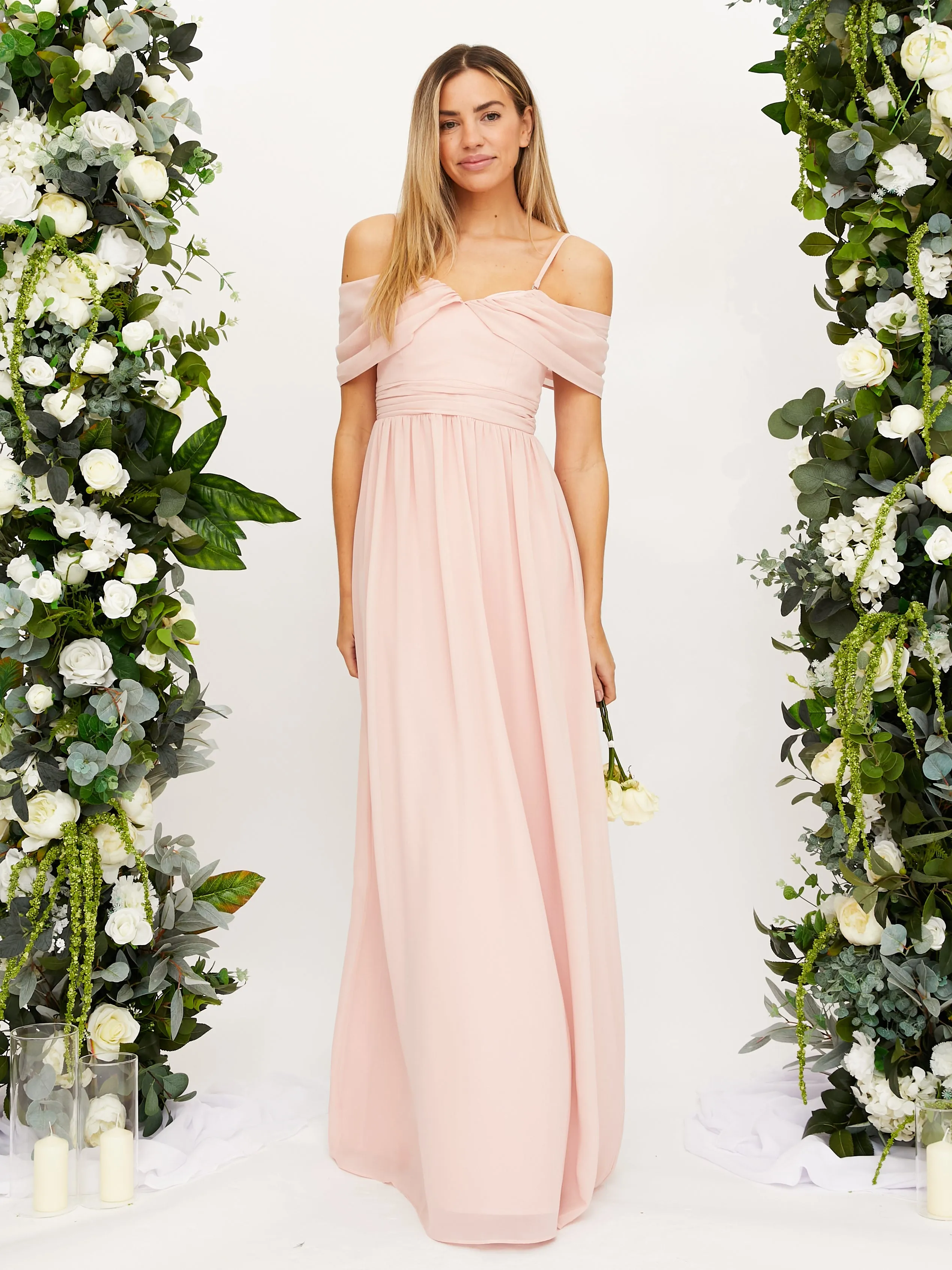 Cold Shoulder Maxi Chiffon Dress / Blush