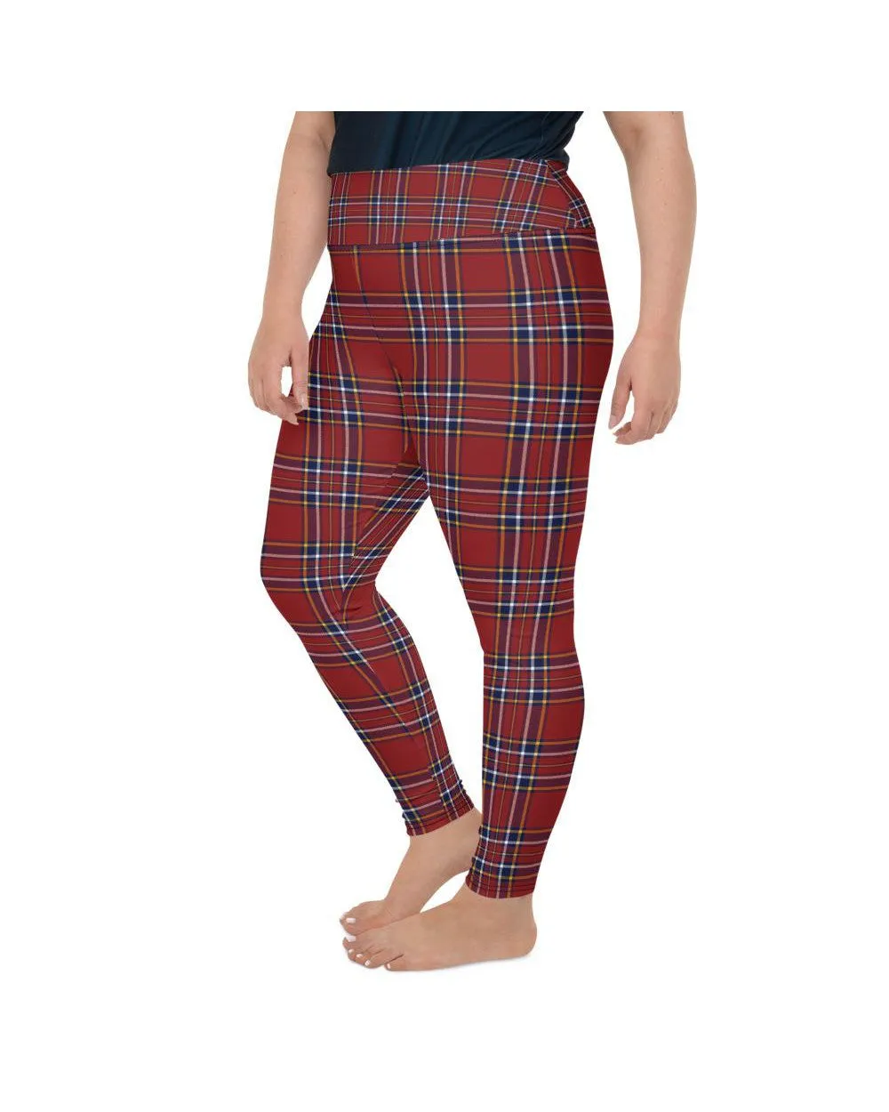 Deep Red Tartan Plus Size Leggings