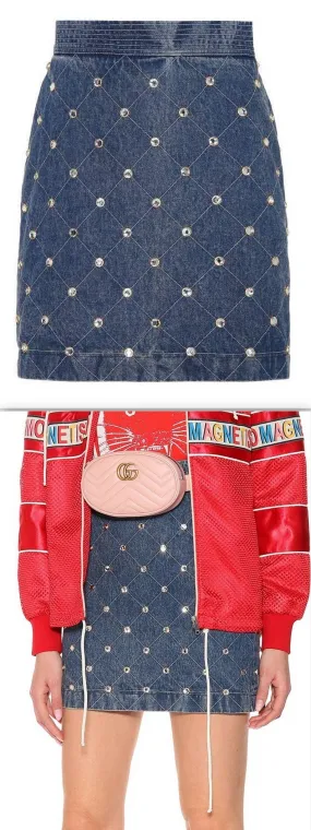 Embellished Denim Skirt