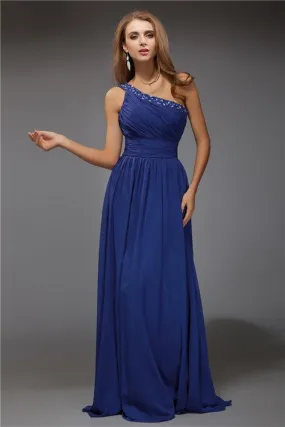 Fantastic Sheath/Column One-Shoulder Sleeveless Beading Long Chiffon Dresses