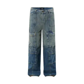 Gradient Tie-dye Denim Cargo Pants Trousers Men's Clothing