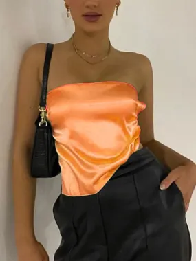 Green Satin Backless Sexy Crop Women Summer Cami Bandage Tank Top