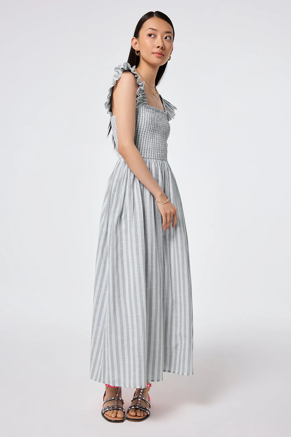 Grey with White Stripe Maxi Sundress