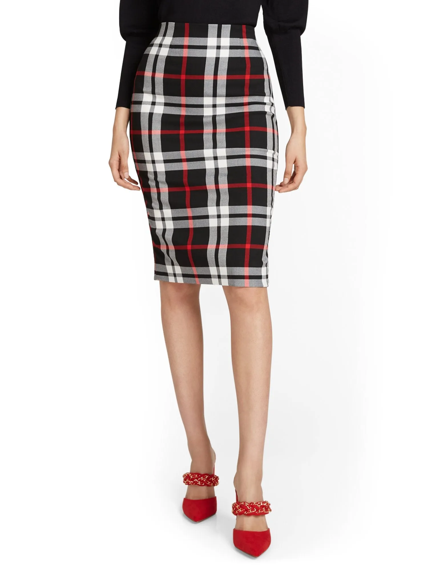 High-Waisted Plaid Pencil Skirt