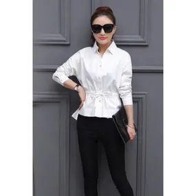 Ketty More Women Collar Neck Elasticated Waist Button Closure Shirt-KMWSB857