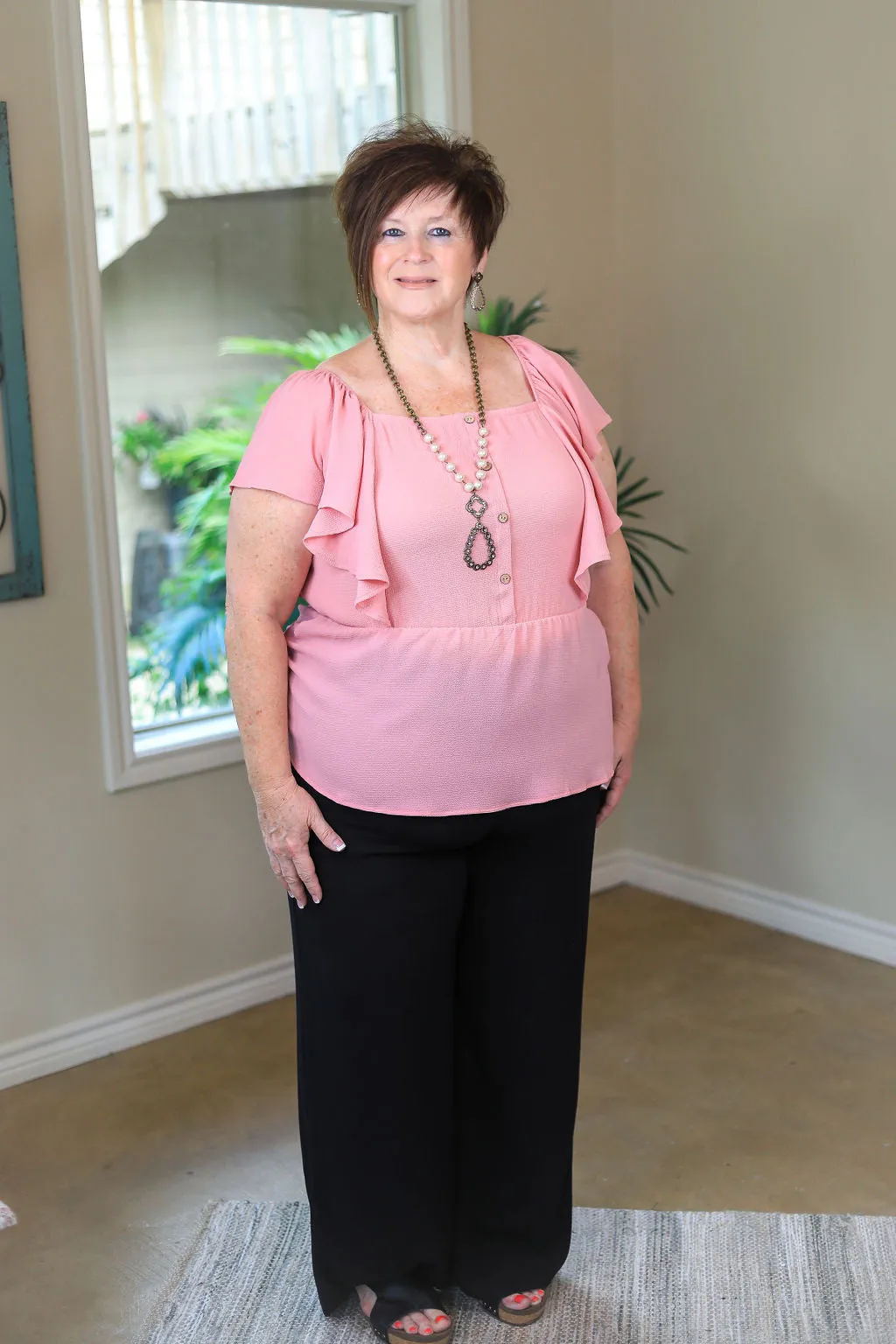 Last Chance Size 2XL | Plus Size | Resounding Success Peplum Top with Button Detail in Light Pink