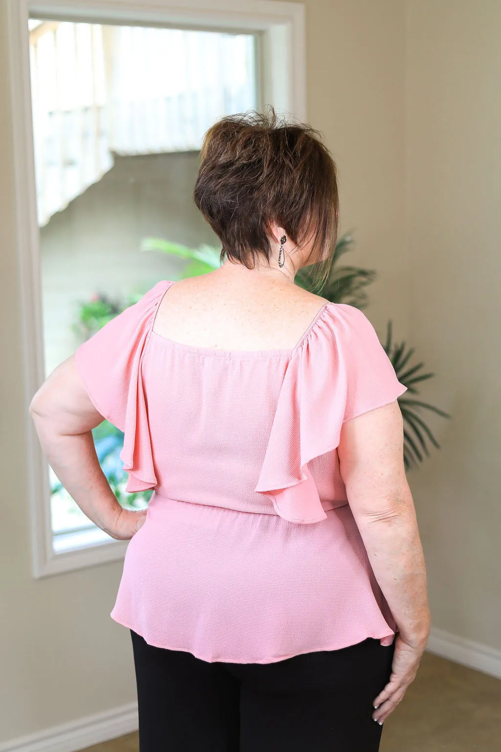 Last Chance Size 2XL | Plus Size | Resounding Success Peplum Top with Button Detail in Light Pink