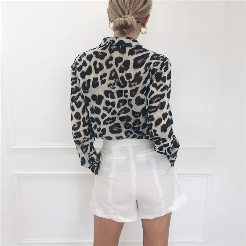 Leopard Print Chiffon Blouse