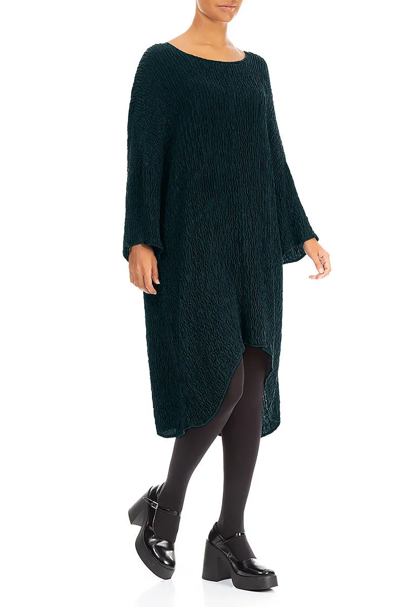 Loose Teal Crinkled Silk Tunic Dress