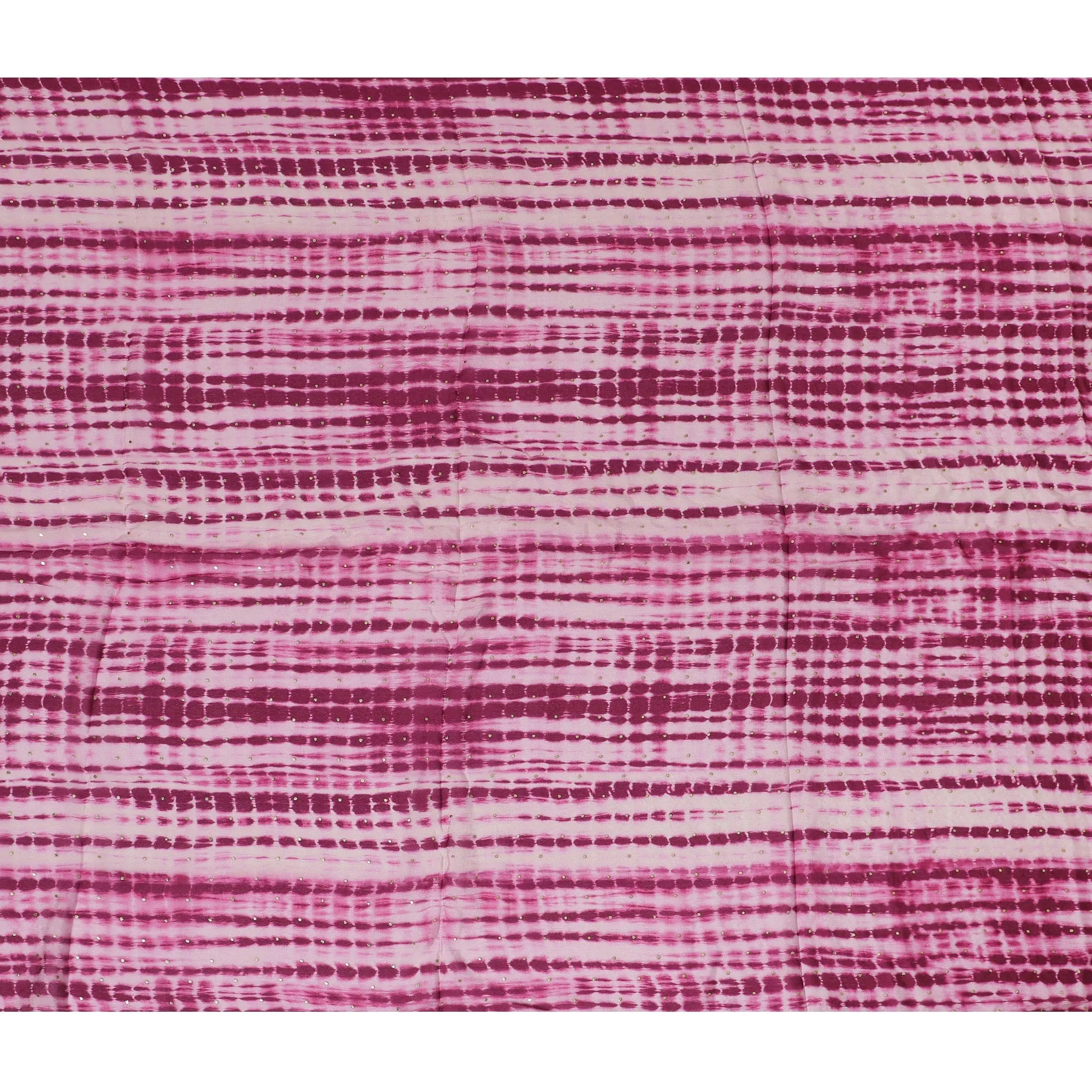 Magenta and Pink Tie-Dye Synthetic Chinon Fabric with gold foil, 110 cm Width-D19667