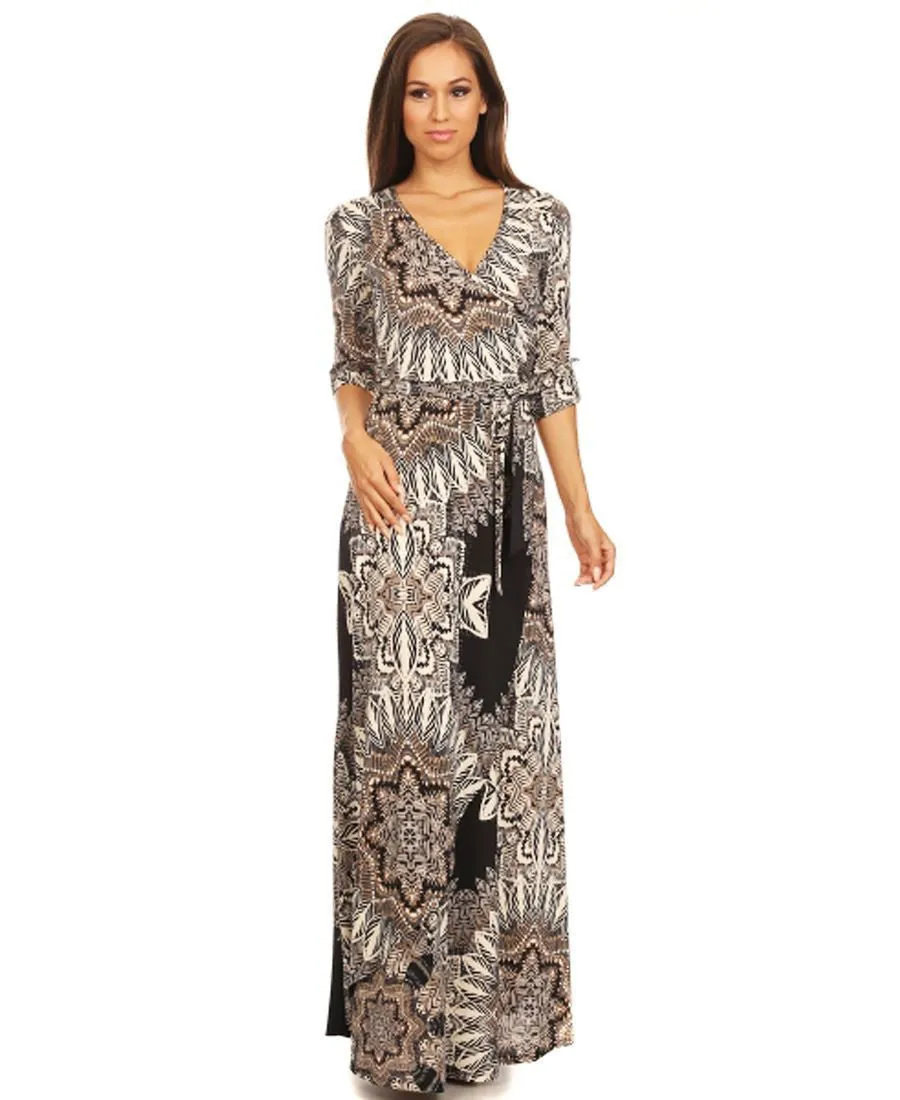 Maxi Dress with Sleeves Malnative Black Gray