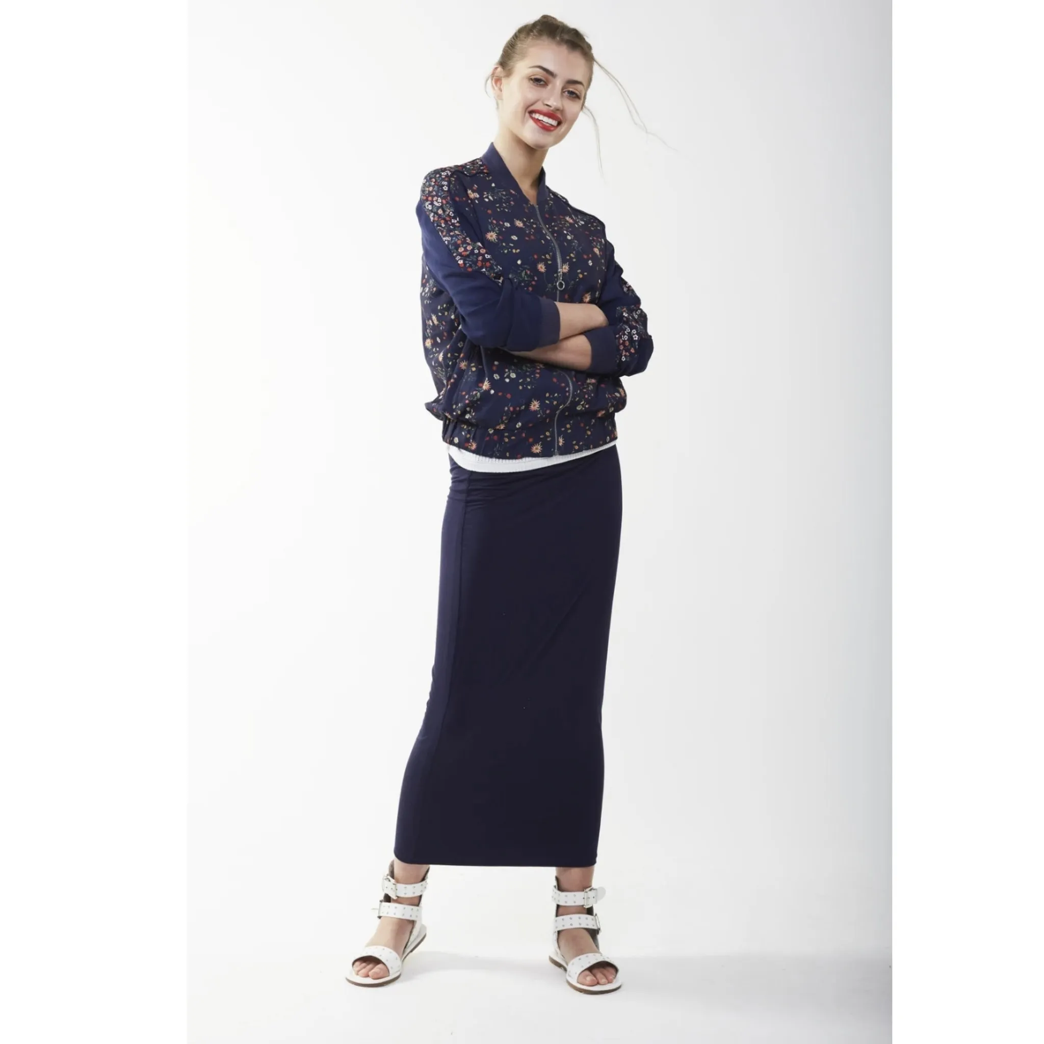 Midi Tube Skirt: Navy