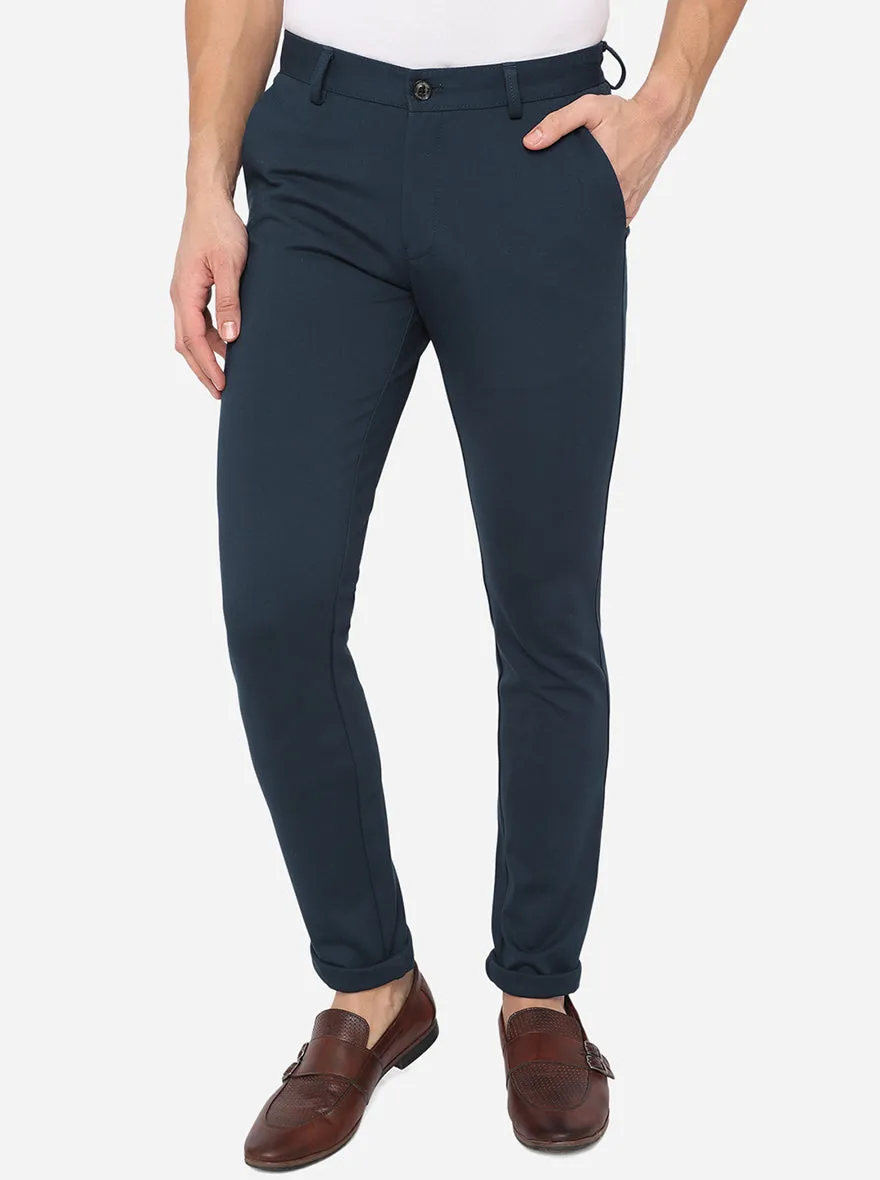 Peacock Blue Solid Venice Fit Casual Trouser | JadeBlue