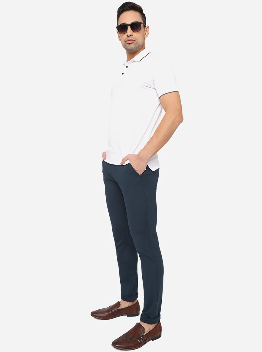 Peacock Blue Solid Venice Fit Casual Trouser | JadeBlue