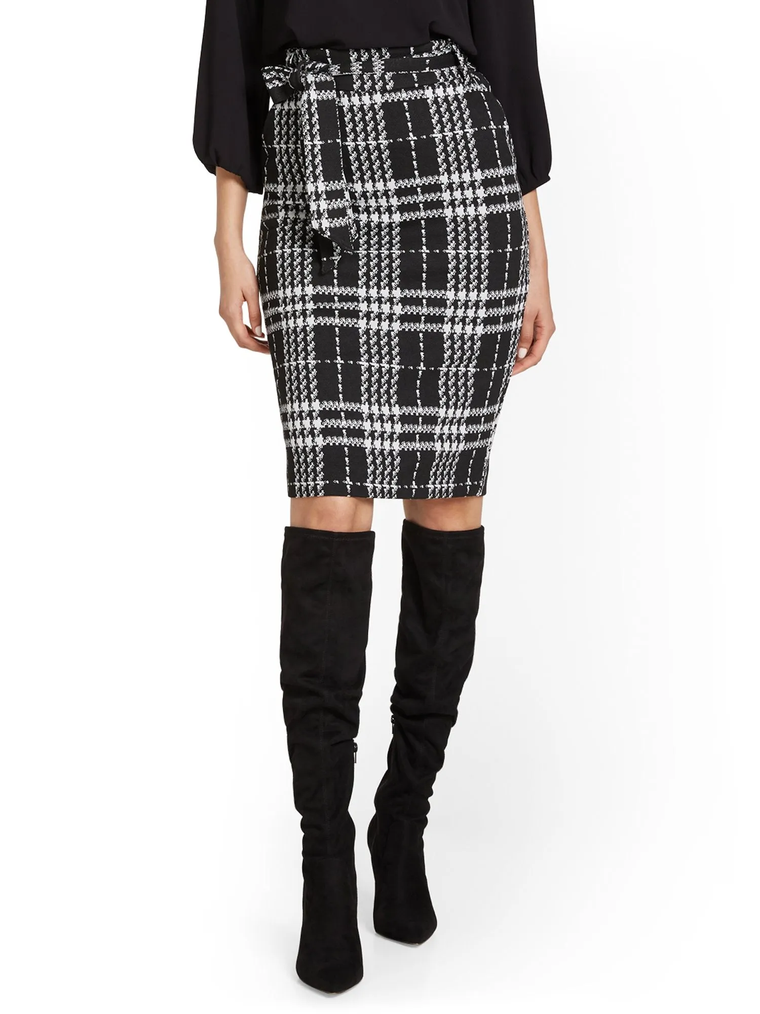 Plaid Paperbag-Waist Pencil Skirt