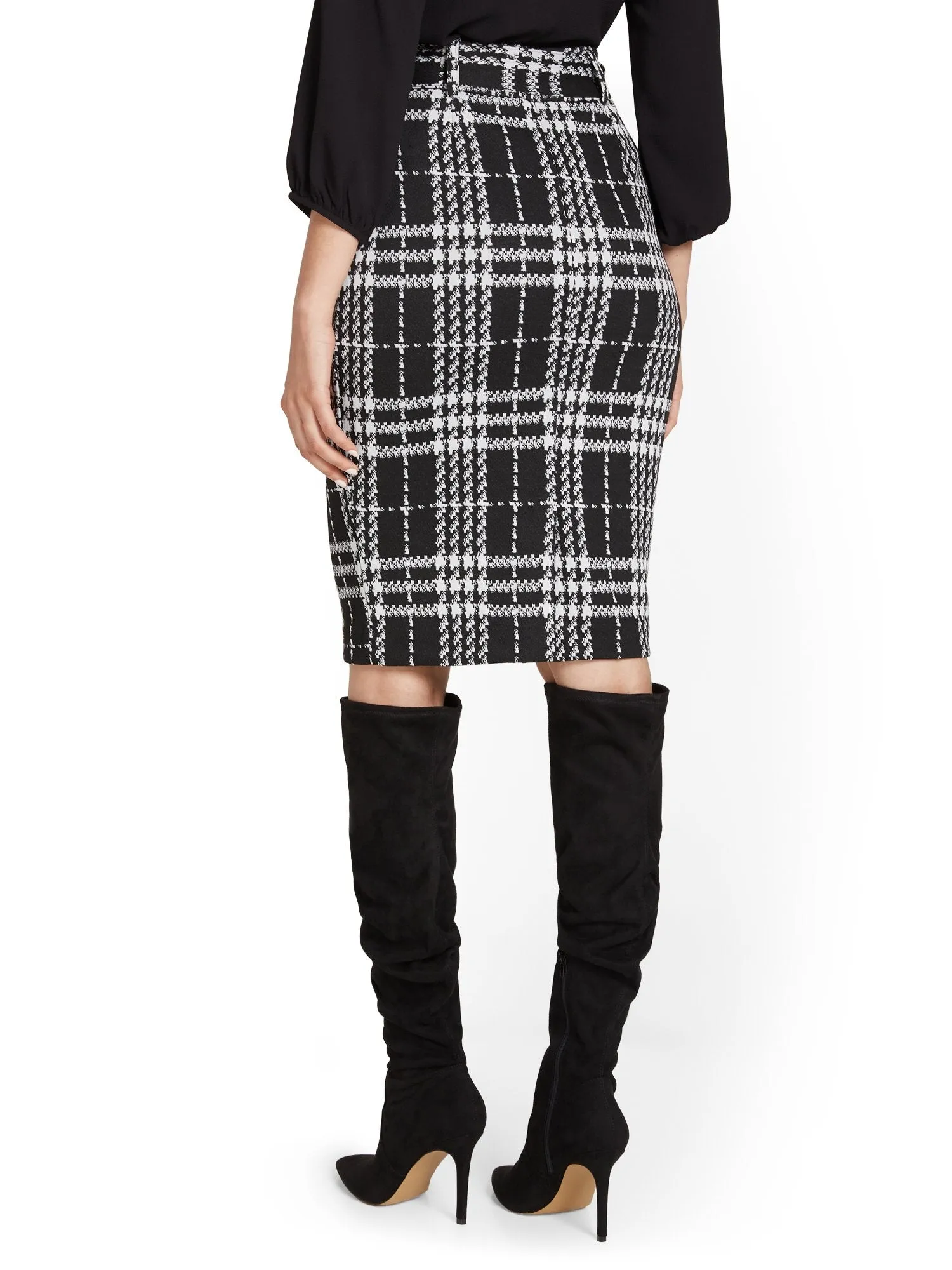 Plaid Paperbag-Waist Pencil Skirt