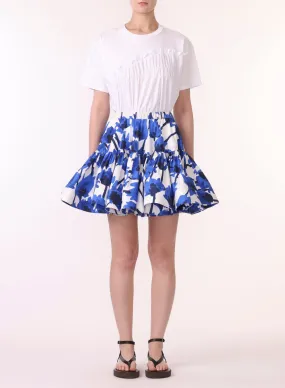 PRINTED MINI RUFFLE SKIRT W ELASTIC BAND