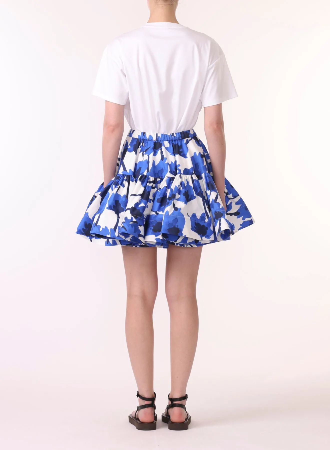 PRINTED MINI RUFFLE SKIRT W ELASTIC BAND