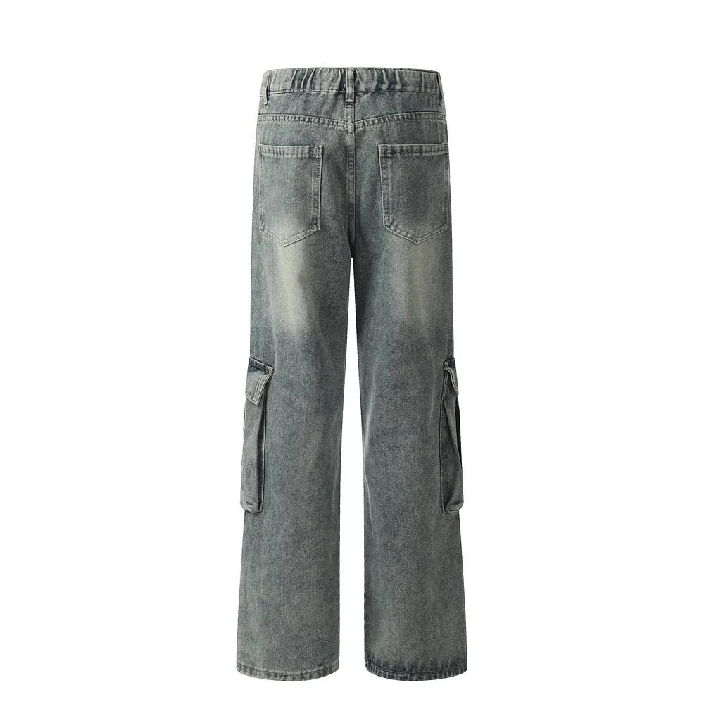 Punk Washed And Worn Denim Overalls Men