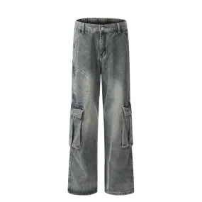 Punk Washed And Worn Denim Overalls Men