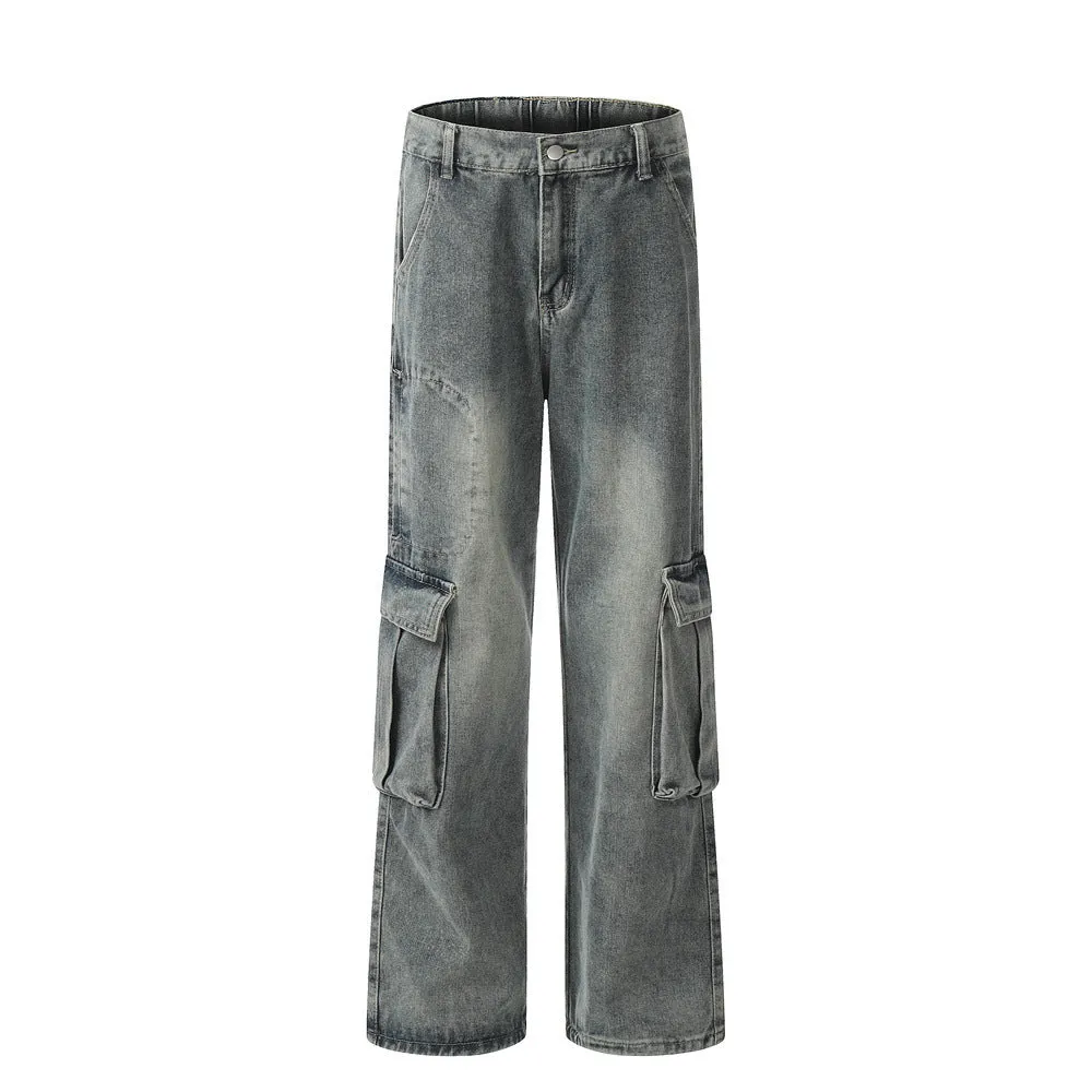 Punk Washed And Worn Denim Overalls Men