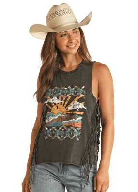 Rock & Roll Cowgirl Women's Western Fringed Tank Top RRWT20R0YD