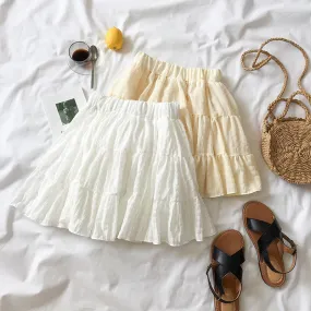 Ruffles Elastic High Waist Mini Skirt White/Beige