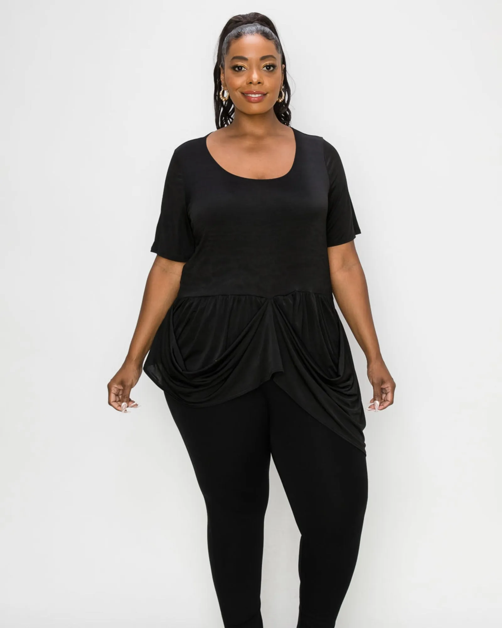 Savannah Draped Peplum Top | Black