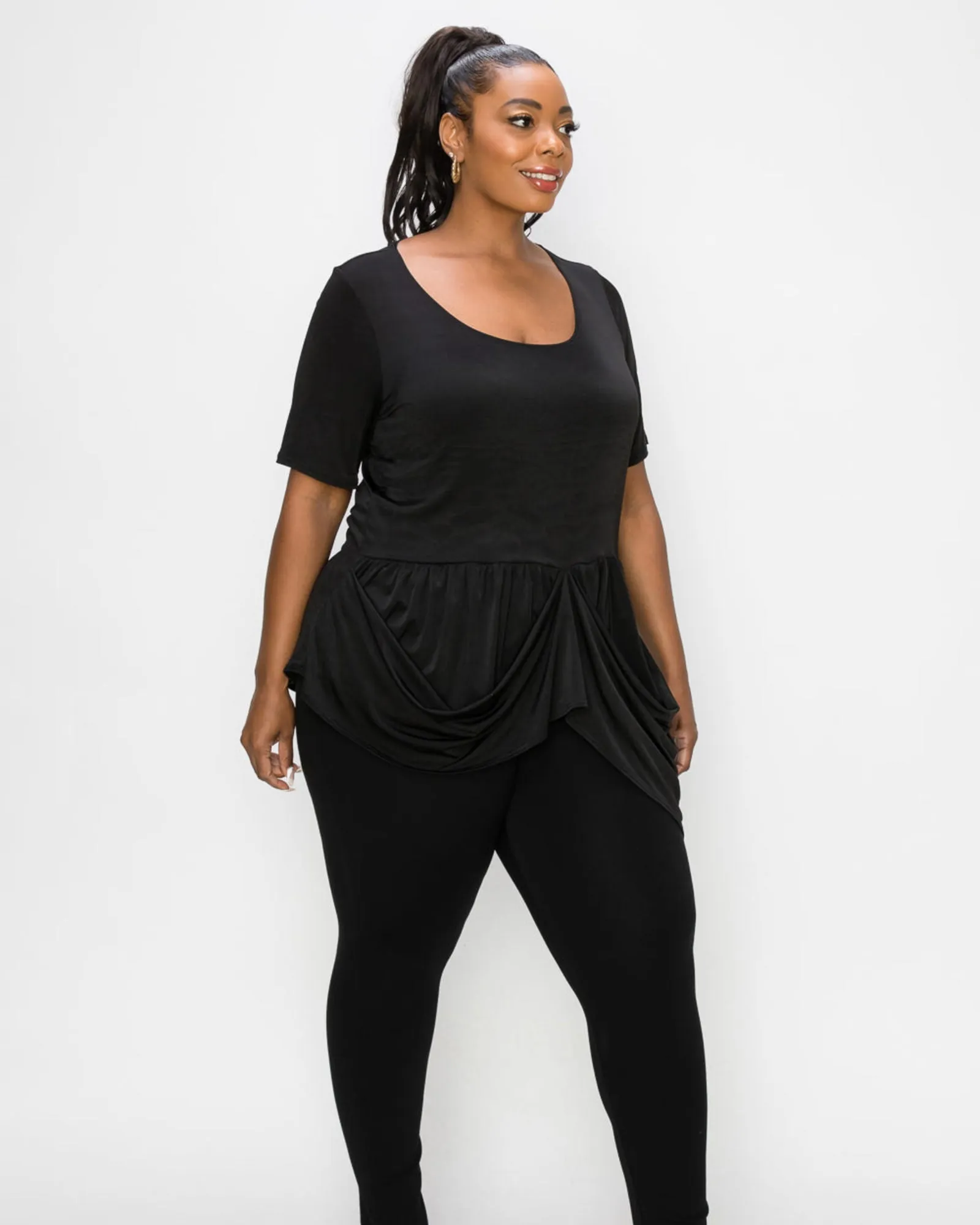 Savannah Draped Peplum Top | Black