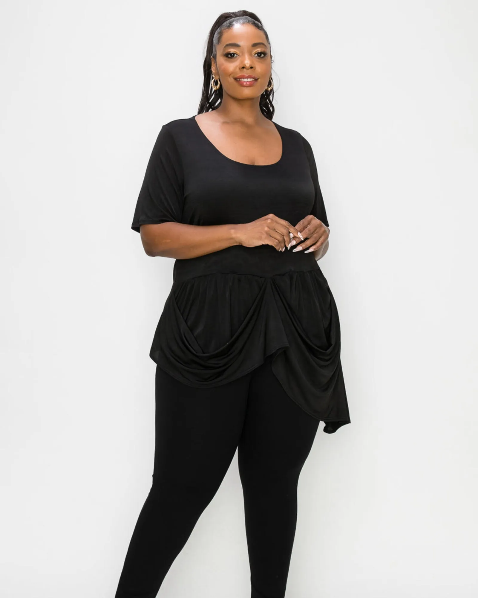 Savannah Draped Peplum Top | Black