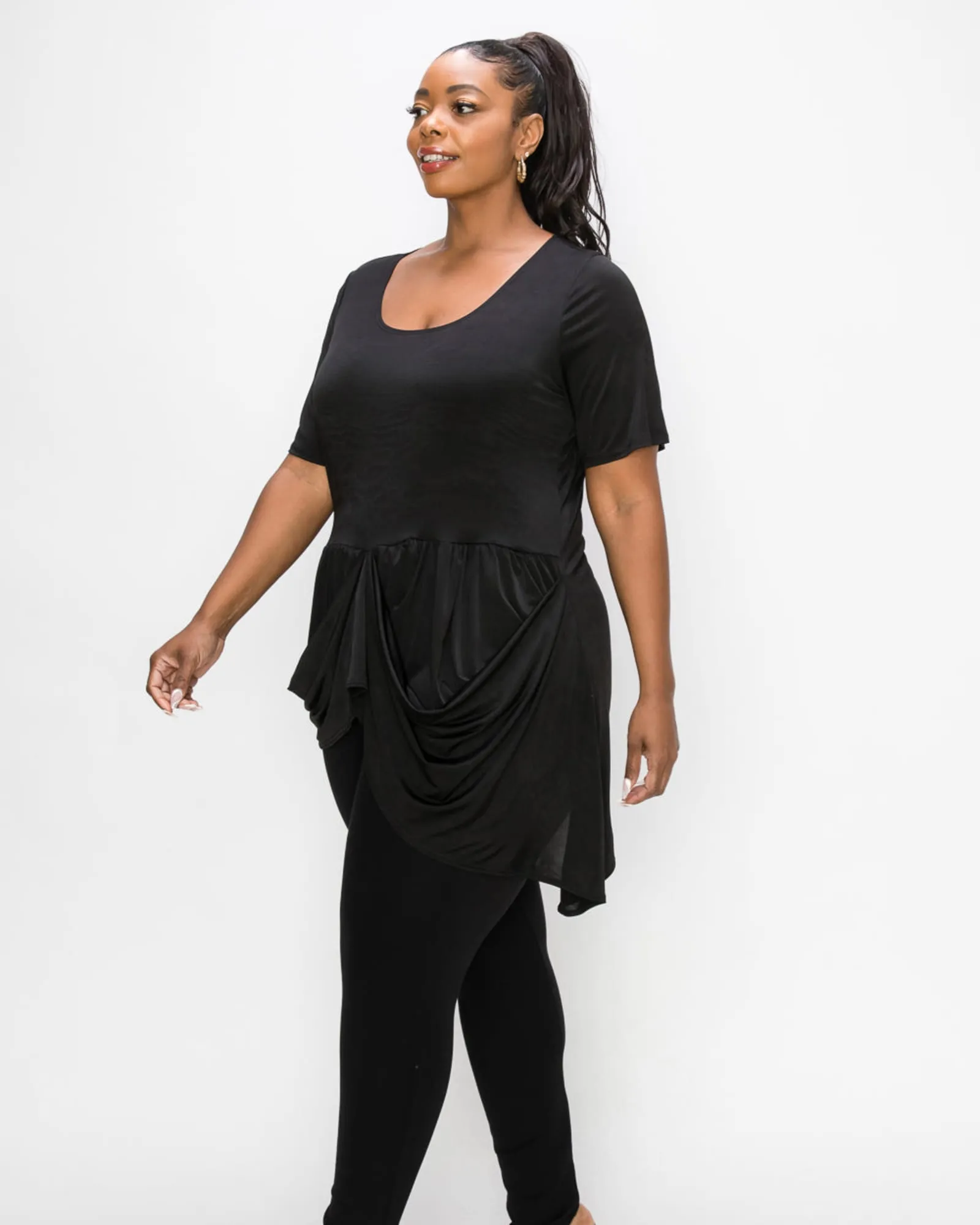 Savannah Draped Peplum Top | Black