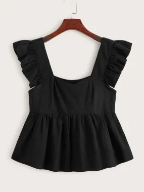 Solid Ruffle Strap Peplum Top