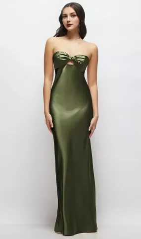 Strapless Bow-Bandeau Cutout Satin Maxi Slip Dress Long Bridesmaid Dresses Wedding Guest Dresses