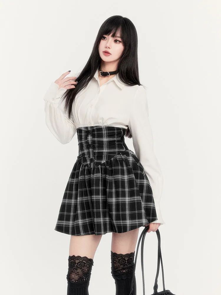 Super High Waist Plaid Suspender Skirt