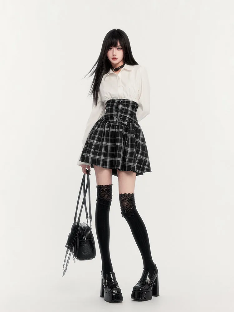 Super High Waist Plaid Suspender Skirt