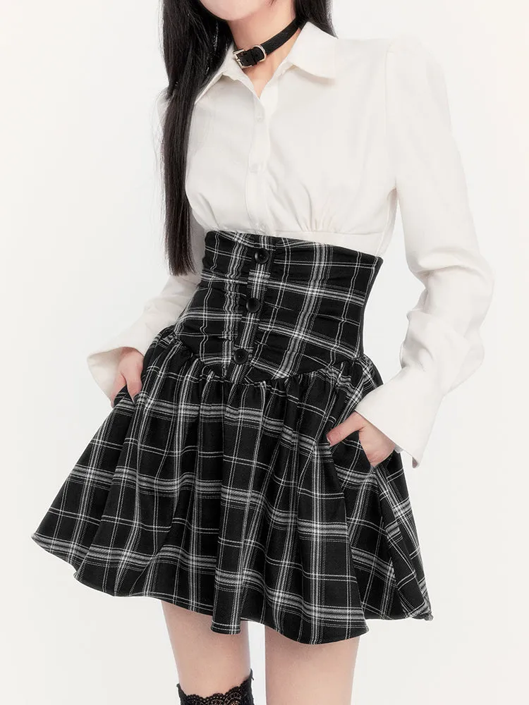 Super High Waist Plaid Suspender Skirt